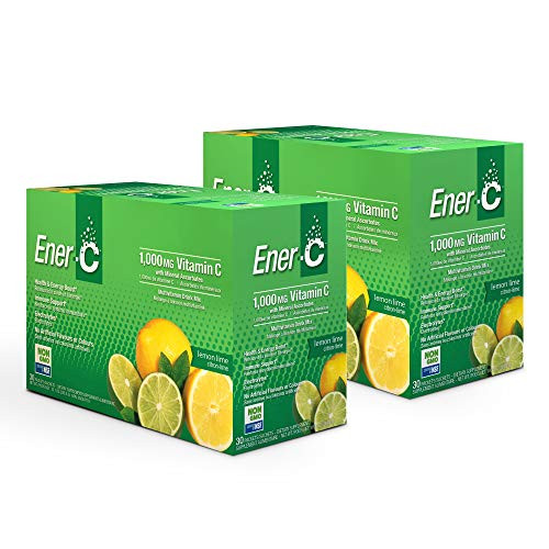 Ener-C - Natural Vitamin C 1000mg Immune Support Multivitamin Drink Mix Powder Packets with Electrolytes for Hydration Lemon Lime 60 Packets 2-Pack