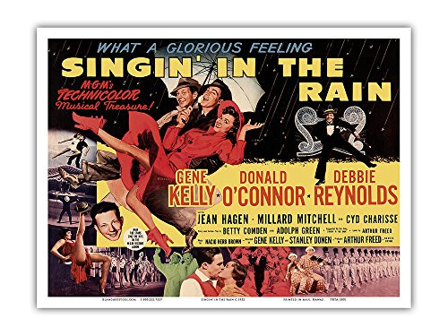 Singin in The Rain - Starring Gene Kelly Donald OConnor and Debbie Reynolds - Vintage Film Movie Poster c.1952 - Master Art Print 9in x 12in Singin in The Rain - Starring Gene Kelly Donald OConnor and Debbie Reynolds - Vintage Film Movie Poster c.1952 - Master Art Print 9in x 12in