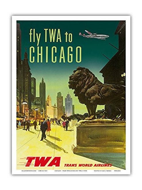 Chicago - TWA Trans World Airlines - Vintage Airline Travel Poster c.1950s - Master Art Print 9in x 12in Chicago - TWA Trans World Airlines - Vintage Airline Travel Poster c.1950s - Master Art Print 9in x 12in