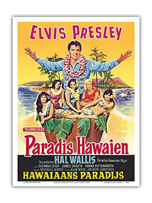 Pacifica Island Art - Paradise Hawaiian Style Paradis Hawaien - Starring Elvis Presley - Vintage Film Movie Poster c.1966 - Master Art Print - 9in x 12in