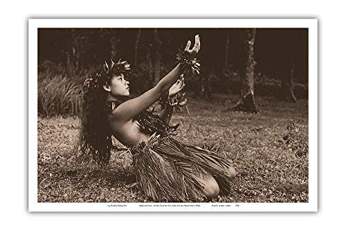 Pacifica Island Art - Hawaiian Hula - Dance to Aina The Land - Vintage Sepia Toned Photograph by Alan Houghton c.1960s - Master Art Print - 12in x 18in