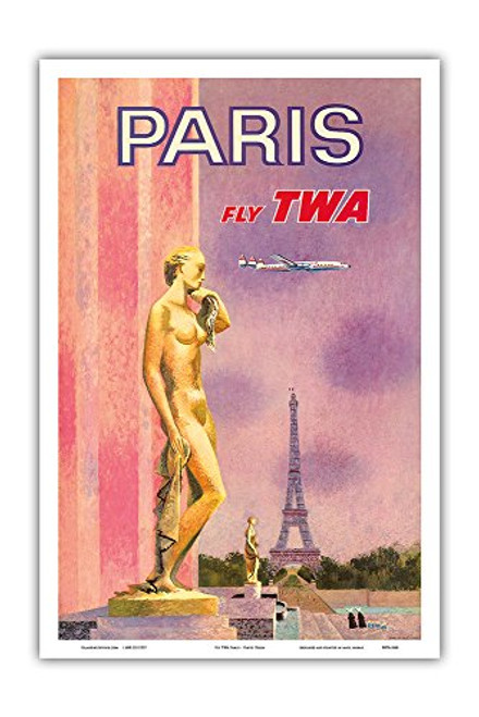 Paris France - Fly TWA Trans World Airlines - Vintage Airline Travel Poster by David Klein c.1950s - Master Art Print 12in x 18in Paris France - Fly TWA Trans World Airlines - Vintage Airline Travel Poster by David Klein c.1950s - Master Art Print 12in x 18in
