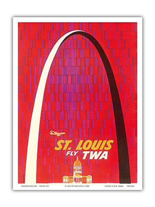 St. Louis USA - Fly TWA Trans World Airlines - The Gateway Arch Monument - Vintage Airline Travel Poster by David Klein c.1950s - Master Art Print 9in x 12in