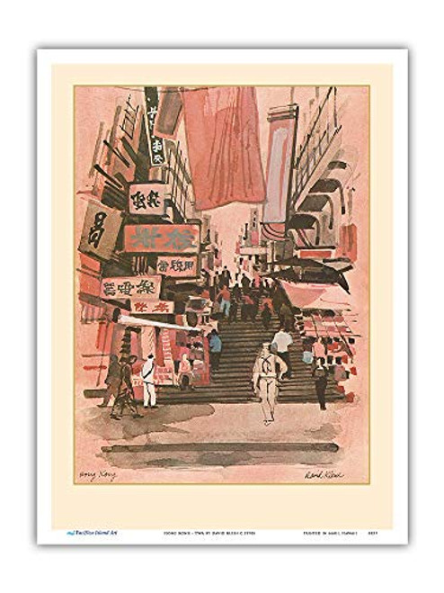 Pacifica Island Art - Hong Kong - TWA Trans World Airlines Menu Cover - Vintage Airline Travel Poster by David Klein c.1970s - Master Art Print - 9in x 12in Pacifica Island Art - Hong Kong - TWA Trans World Airlines Menu Cover - Vintage Airline Travel Poster by David Klein c.1970s - Master Art Print - 9in x 12in