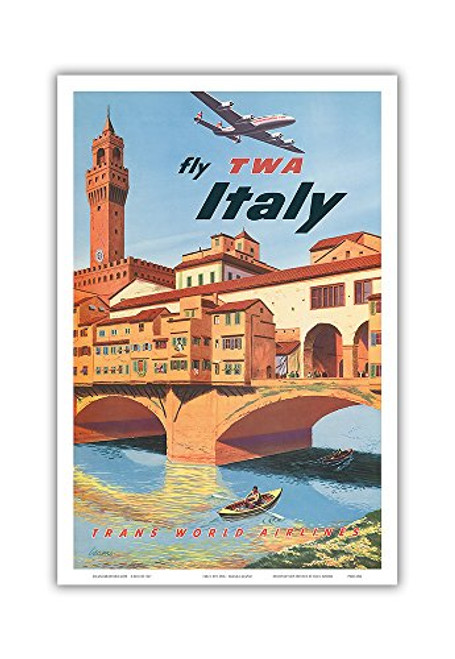 Italy - Fly TWA Trans World Airlines - Florence Firenze - Vintage Airline Travel Poster by Frank Lacano c.1950s - Master Art Print 12in x 18in Italy - Fly TWA Trans World Airlines - Florence Firenze - Vintage Airline Travel Poster by Frank Lacano c.1950s - Master Art Print 12in x 18in