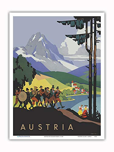 Pacifica Island Art - Austria - Brass Band by Lake Wolfgang Salzkammergut - Vintage Travel Poster by Hermann Kosel c.1930 - Master Art Print - 9in x 12in