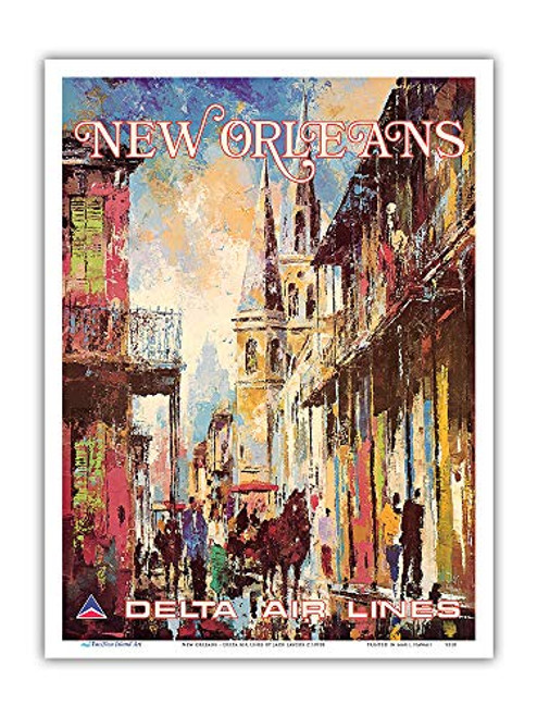 Pacifica Island Art - New Orleans - Delta Air Lines - Vintage Airline Travel Poster by Jack Laycox c.1970s - Master Art Print - 9in x 12in Pacifica Island Art - New Orleans - Delta Air Lines - Vintage Airline Travel Poster by Jack Laycox c.1970s - Master Art Print - 9in x 12in