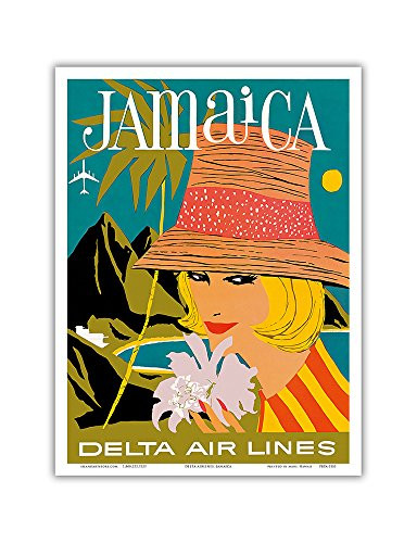 Jamaica Caribbean - Delta Air Lines - Vintage Airline Travel Poster by John Hardy c.1960s - Master Art Print 9in x 12in