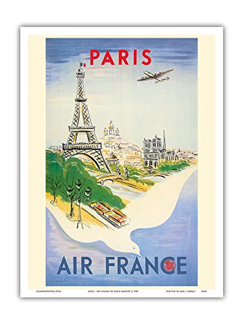 Pacifica Island Art - Paris France - Eiffel Tower - Vintage Airline Travel Poster by Régis Manset c.1947 - Master Art Print - 9in x 12in Pacifica Island Art - Paris France - Eiffel Tower - Vintage Airline Travel Poster by Régis Manset c.1947 - Master Art Print - 9in x 12in