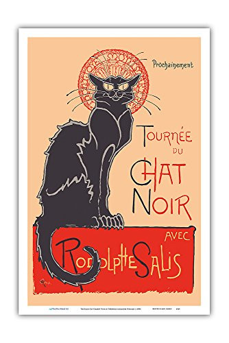 The Black Cat Cabaret Tour Tournée du Chat Noir - with Rodolphe Salis - Vintage Cabaret Casino Poster by Théophile Alexandre Steinlen c.1890s - Master Art Print 12in x 18in