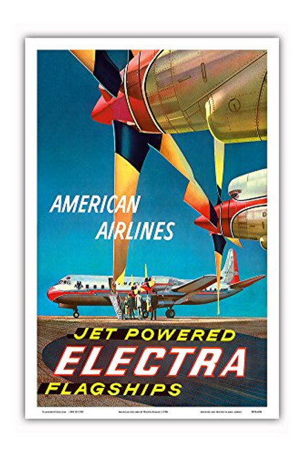 American Airlines - Jet Powered Electra Flagships - Lockheed L-188s - Vintage Airline Travel Poster by Walter Bomar c.1950s - Master Art Print 12in x 18in American Airlines - Jet Powered Electra Flagships - Lockheed L-188s - Vintage Airline Travel Poster by Walter Bomar c.1950s - Master Art Print 12in x 18in