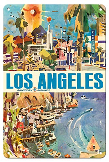 Pacifica Island Art Los Angeles - American Airlines - Vintage Airline Travel Poster c.1960s - 8in x 12in Vintage Metal Tin Sign Pacifica Island Art Los Angeles - American Airlines - Vintage Airline Travel Poster c.1960s - 8in x 12in Vintage Metal Tin Sign