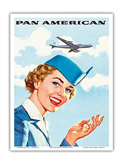 Pan American World Airways - Airline Stewardess - Vintage Airline Travel Poster c.1960s - Master Art Print 9in x 12in Pan American World Airways - Airline Stewardess - Vintage Airline Travel Poster c.1960s - Master Art Print 9in x 12in
