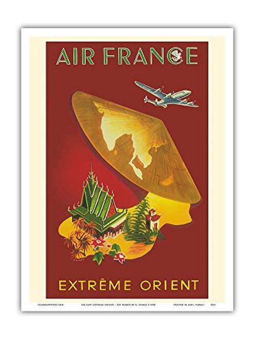 Pacifica Island Art - Far East Extréme Orient - France - Vintage Airline Travel Poster by G. Dumas c.1950 - Master Art Print - 9in x 12in Pacifica Island Art - Far East Extréme Orient - France - Vintage Airline Travel Poster by G. Dumas c.1950 - Master Art Print - 9in x 12in