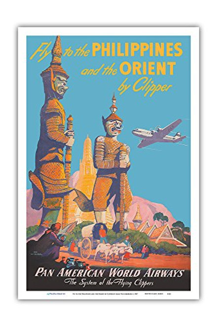 Fly to The Philippines - and The Orient by Clipper - Pan American World Airways - Vintage Airline Travel Poster by Mark Von Arenburg c.1947 - Master Art Print 12in x 18in Fly to The Philippines - and The Orient by Clipper - Pan American World Airways - Vintage Airline Travel Poster by Mark Von Arenburg c.1947 - Master Art Print 12in x 18in