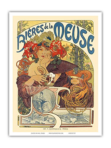 Bieres Beer de La Meuse - Vintage Advertising Poster by Alphonse Mucha c.1897 - Master Art Print 9in x 12in