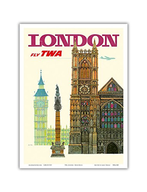 London UK - Fly TWA Trans World Airlines - Westminster Abbey Church - Vintage Airline Travel Poster by David Klein c.1960s - Master Art Print 9in x 12in London UK - Fly TWA Trans World Airlines - Westminster Abbey Church - Vintage Airline Travel Poster by David Klein c.1960s - Master Art Print 9in x 12in