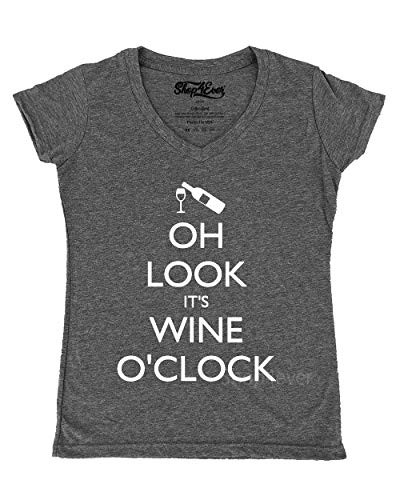 shop4ever Oh Look Its Wine Oclock Womens V-Neck T-Shirt DrinkingShirtsMedium Heather Charcoal0