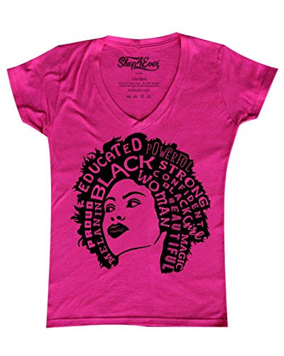 shop4ever African American Woman Afro Word Cloud Womens V-Neck T-Shirt Large Pink 0