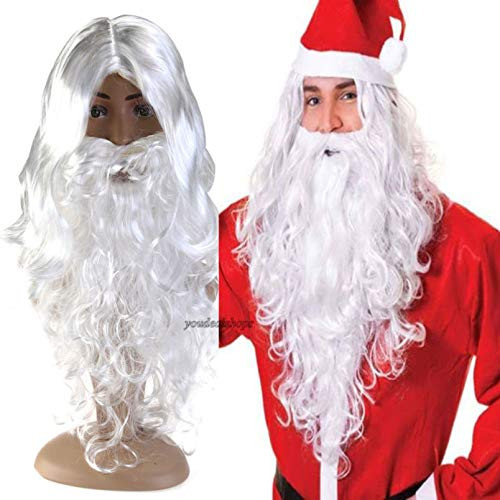 VOSAREA White Santa Claus Costume Beard Wig Set Christmas Cosplay Prop for Party