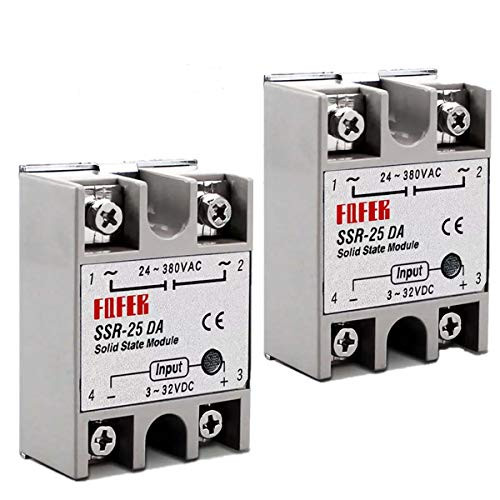 2pcs SSR-25DA Solid State Relay Single Phase Semi-Conductor Relay Input 3-32V DC Output 24-380V AC SSR-25 DA For Temp Controller Tool
