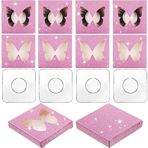 60 Pieces False Eyelashes Packaging Box Storage 30 Soft Paper Lash Boxes Glitter False Eyelashes Box Lash Packaging Box Empty Lash Case Box False Eyelash Containers with 30 Lash Tray Pink