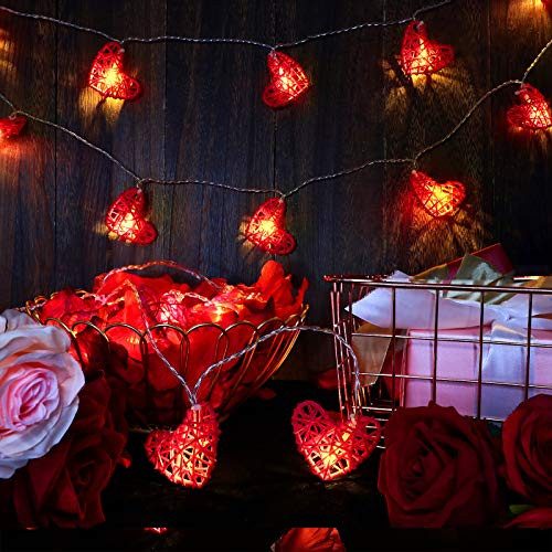 9.8 Feet 20 LED Valentines Day Heart Shaped String Lights Valentine Fairy String Lights Battery Operated Heart Shape String Light Rattan Vintage Decorations Lights for Valentines Wedding Christmas