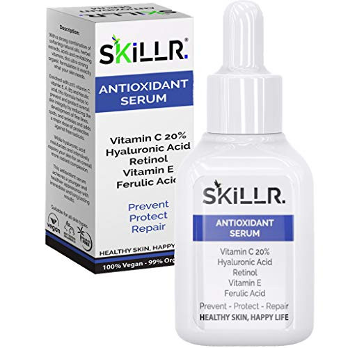 SKILLR ORGANICS Antioxidant Serum for face with Vitamin C E Retinol Hyaluronic Acid and Ferulic Acid. Facial Anti Aging serum for women 1 oz. SKILLR ORGANICS Antioxidant Serum for face with Vitamin C E Retinol Hyaluronic Acid and Ferulic Acid. Facial Anti Aging serum for women 1 oz.