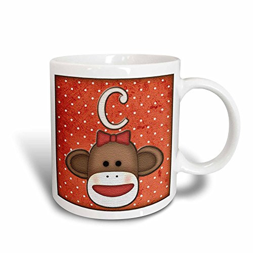3dRose Cute Sock Monkey Girl Initial Letter C Magic transforming mug 11 oz BlackWhite