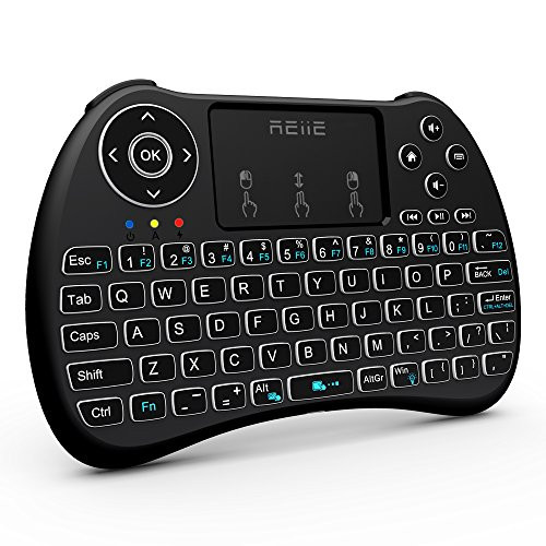(2018 Backlit Version)REIIE H9+ Backlit Wireless Mini Handheld Remote Keyboard with Touchpad Work for PC,Raspberry Pi 2, Android TV Box ,KODI,Windows 7 8 10