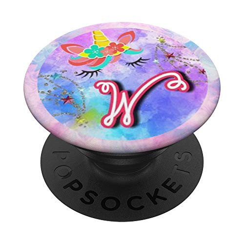 Unicorn Face Monogram Pop Socket - Letter W Popsocket PopSockets Grip and Stand for Phones and Tablets