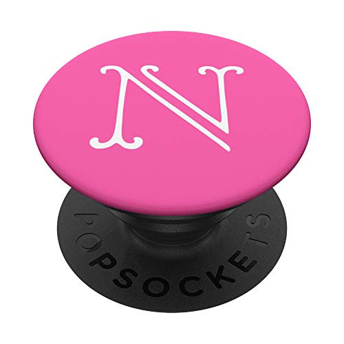 Capital Letter N Initial Monogram White on Hot Pink PopSockets Grip and Stand for Phones and Tablets