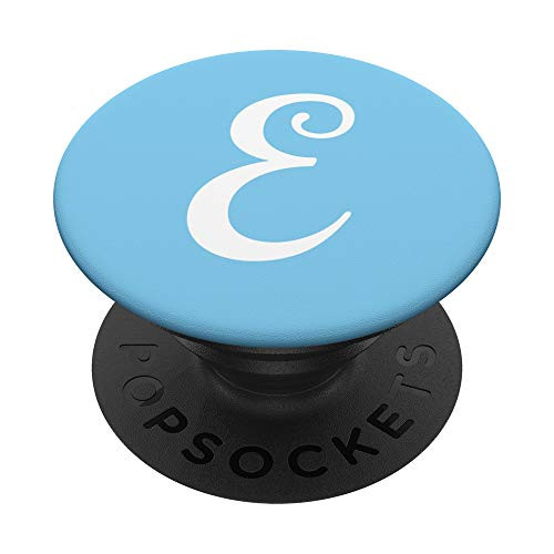 E Initial Monogram White on Baby Blue Capital Letter PopSockets Grip and Stand for Phones and Tablets