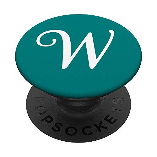 W Initial Monogram White on Teal Capital Letter PopSockets Grip and Stand for Phones and Tablets