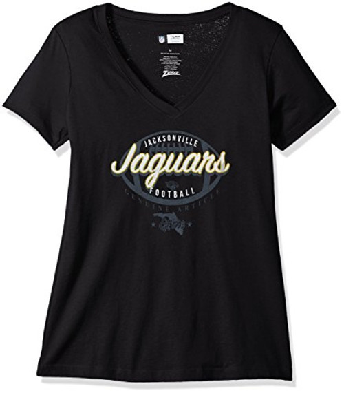 Zubaz NFL Jacksonville Jaguars Womens V-Neck Tee Medium Black
