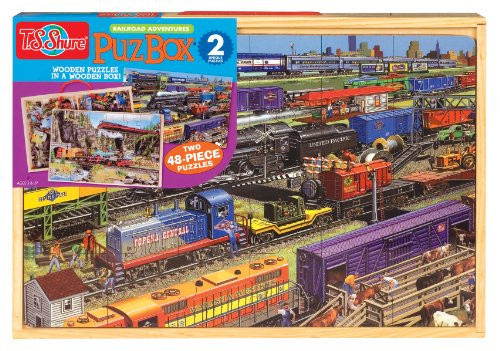 T.S. Shure Trains Jumbo Wooden Puzzles in a Wooden Box (2 Puzzles)