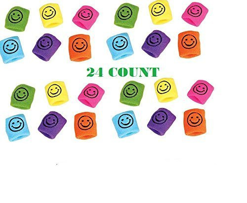 5STARS N and R 24 Smiley FACE Wristbands ~ Assorted Colorful Wristbands ~ Sports Fan ~ Birthday Sports Party Favor ~ Team Coach Prize Gift Stocking Stuffer ~ Easter Basket ~ Summer Camps ~