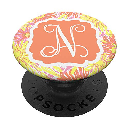 Personalized Pop Socket N Initial Peach Yellow Orange Daisy PopSockets Grip and Stand for Phones and Tablets