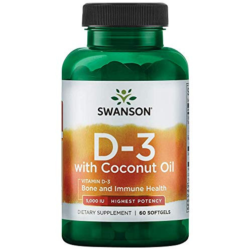 Swanson High Potency Vitamin D-3 with Coconut 5000 Iu 125 mcg 60 Sgels