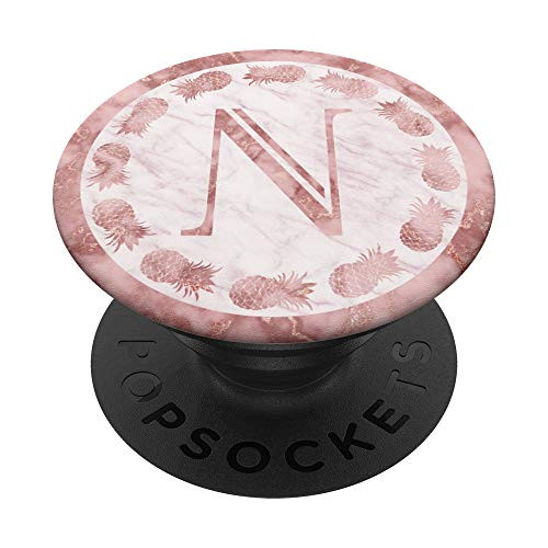 Letter N Initial Pink Rose Blush Pineapple Monogram Girls PopSockets PopGrip Swappable Grip for Phones  and  Tablets