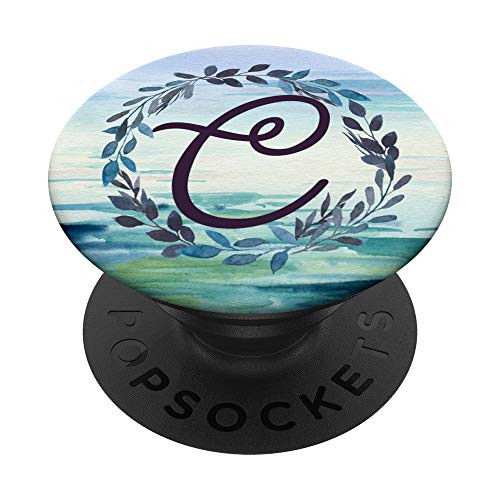 Monogram Letter C Initial Floral Botanical Ocean PopSockets Grip and Stand for Phones and Tablets