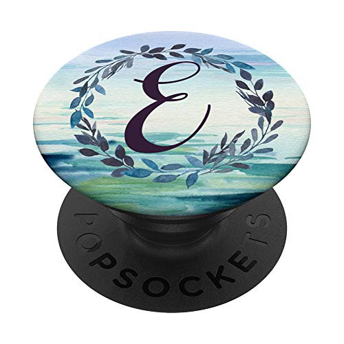 Monogram Letter E Initial Floral Botanical Ocean PopSockets Grip and Stand for Phones and Tablets