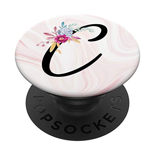 Letter C Initial Floral Flower Pink Marble Monogram PopSockets Grip and Stand for Phones and Tablets