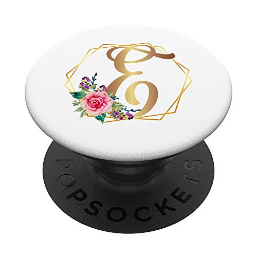 Letter E Initial Floral Flower Rose White Monogram Girl PopSockets Grip and Stand for Phones and Tablets