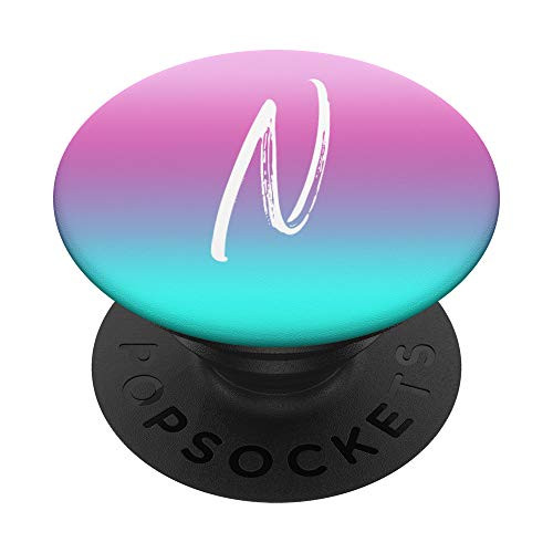 Letter N Gradient Purple Teal Blue White Monogram Initial N PopSockets Grip and Stand for Phones and Tablets