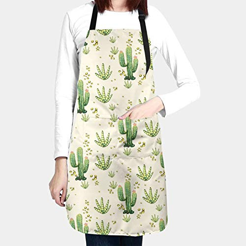 NW Green Cactus in The Desert Aprons for Women Cooking Baking Waterproof Kitchen Apron with 2 Pockets and Adjustable Neck  and  Long Ties