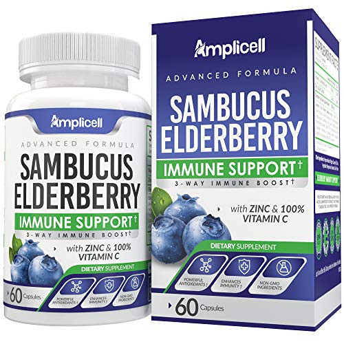 Sambucus Elderberry Immune Support - Black Elderberry Immunity Supplement - 60 Elderberry Supplement Capsules w 100 percent Vitamin C - Elderberry Extract Zinc Vitamin  and  Vitamin C Supplement - 30Day Supply