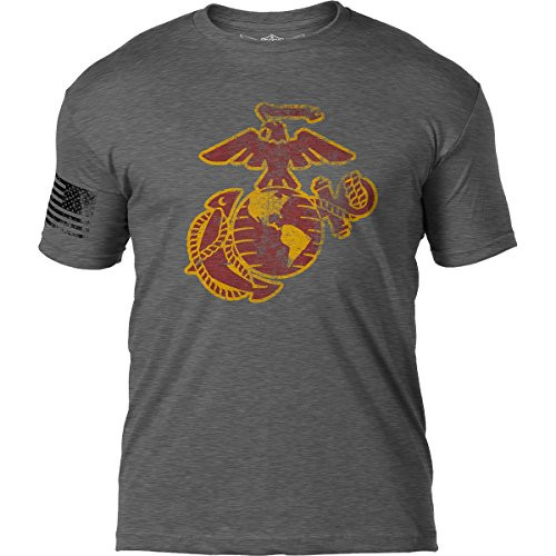 7.62 Design USMC Eagle Globe  and  Anchor Distressed Mens T ShirtHeather GraphiteXX-Large