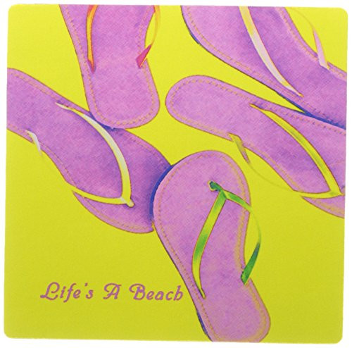 3dRose LLC 8 x 8 x 0.25 Inches Mouse Pad Hot Pink N Yellow Flip Flops with Saying mp_119665_1