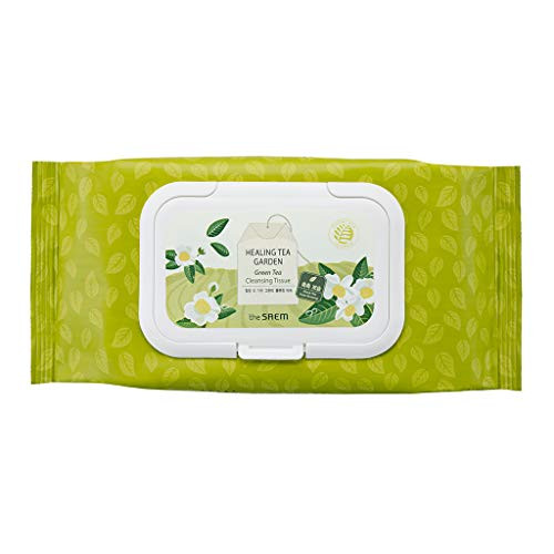 the SAEM Healing Tea Garden Green Tea Cleansing Tissue 60 Sheets - Moisturizing Makeup Cleansing Tissue without Skin Irritation for Normal to Dry Skin